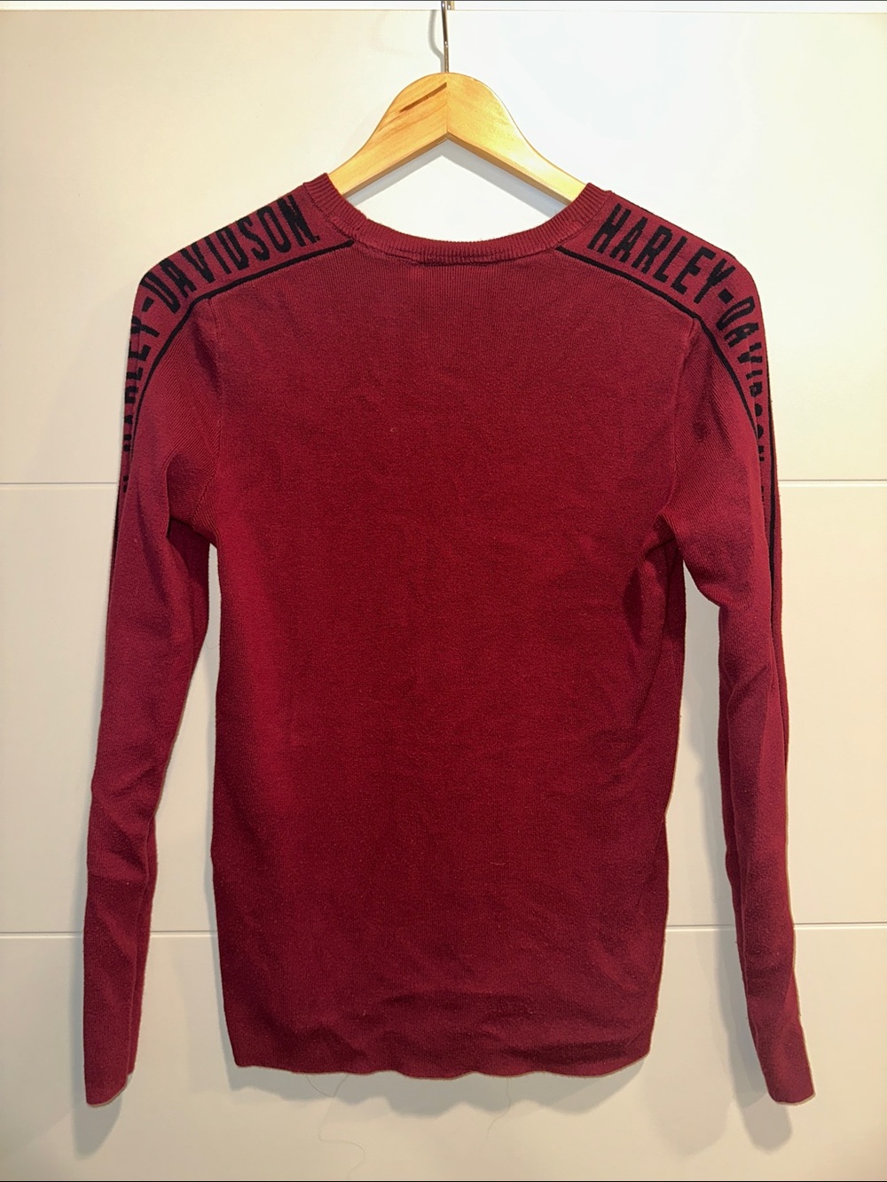 Harley-Davidson Women's Crew Neck Sweater - Burgundy with Black Shoulder Logo